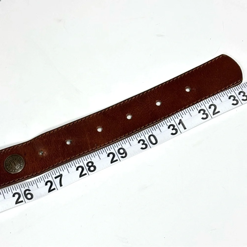 DKNY Leather Riveted Logo Belt Brown Brass‎ Vintage Size Small